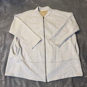 Eileen Fisher Woman 3X Gray Heather Fleece Lined Full Zip Terry Jacket Plus Size